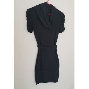 LAST CHANCE Black Cowl Neck Short Sleeve Tie Dress